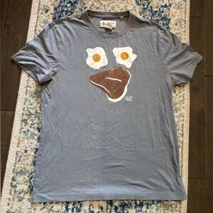 Original Penguin Blue-Gray T-Shirt with Egg and Steak Graphic